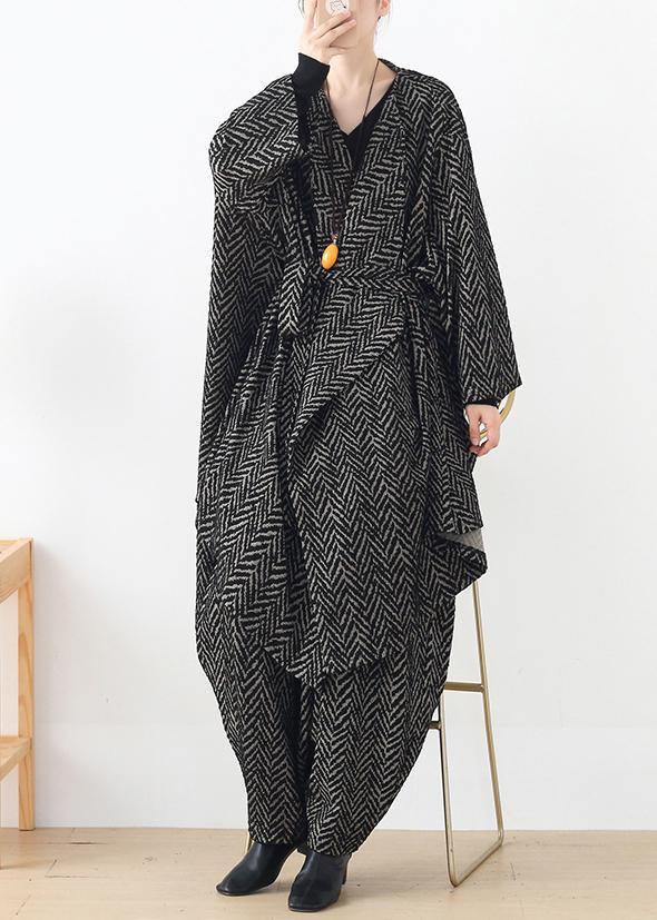 High end stripe style irregular women's suit British fashion big temperament black two piece set autumn